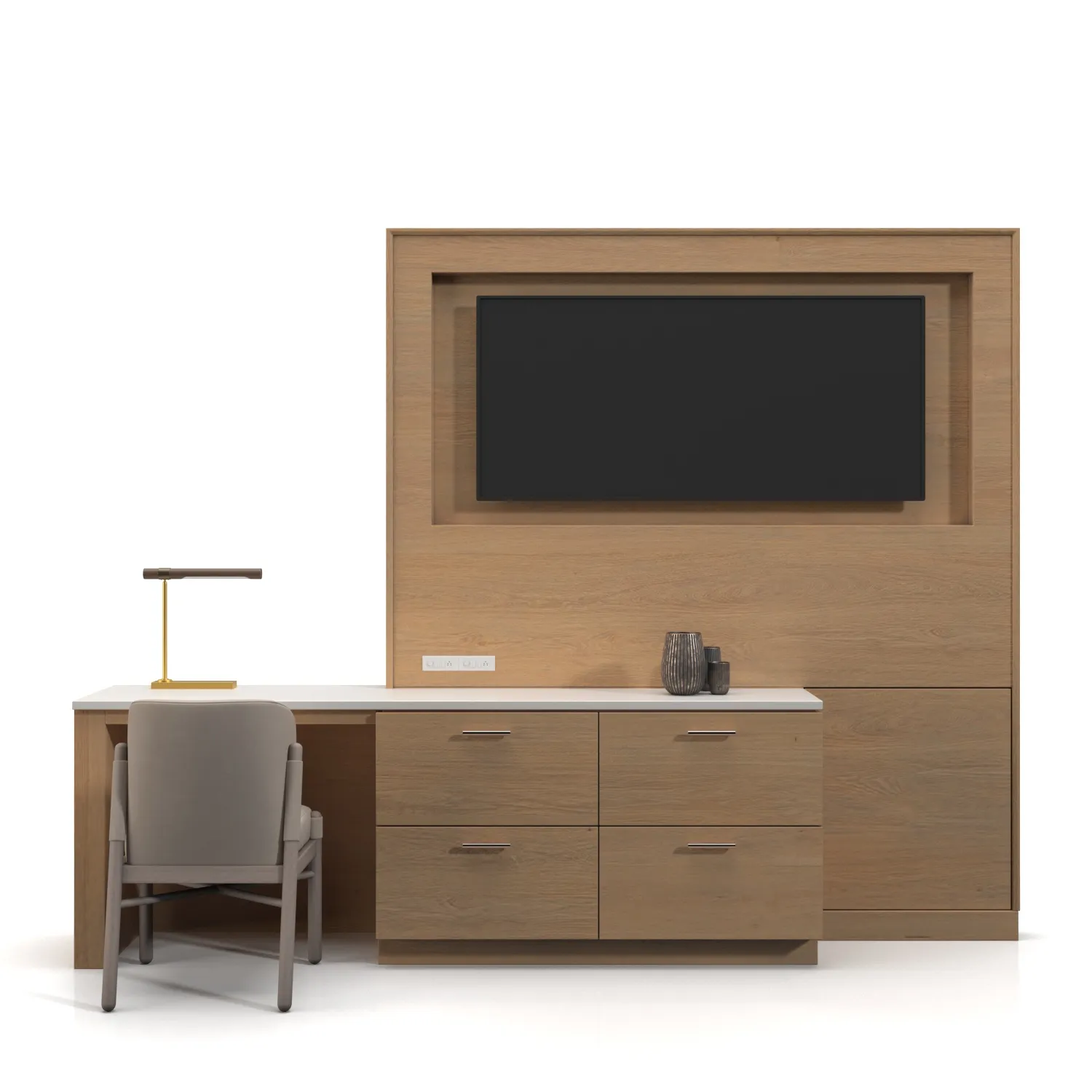 Tv Wall Panel With Dresser And Desk Combo 3D Model_03